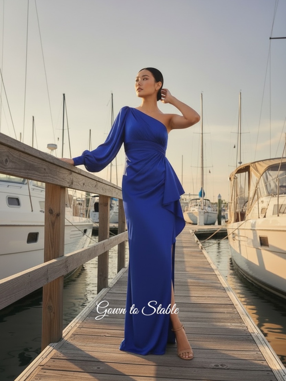 Mac Duggal by Ieena One Shoulder Bishop Sleeve Gown